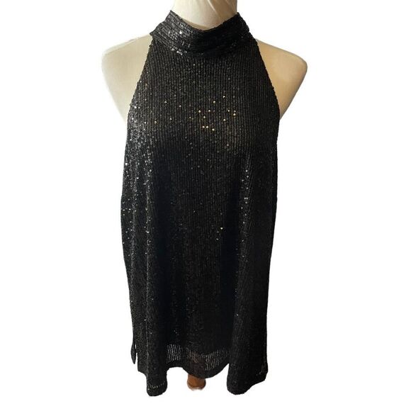Chelsea 28 High Neck Sequin Black Halter Top, Size 1X - Picture 2 of 8